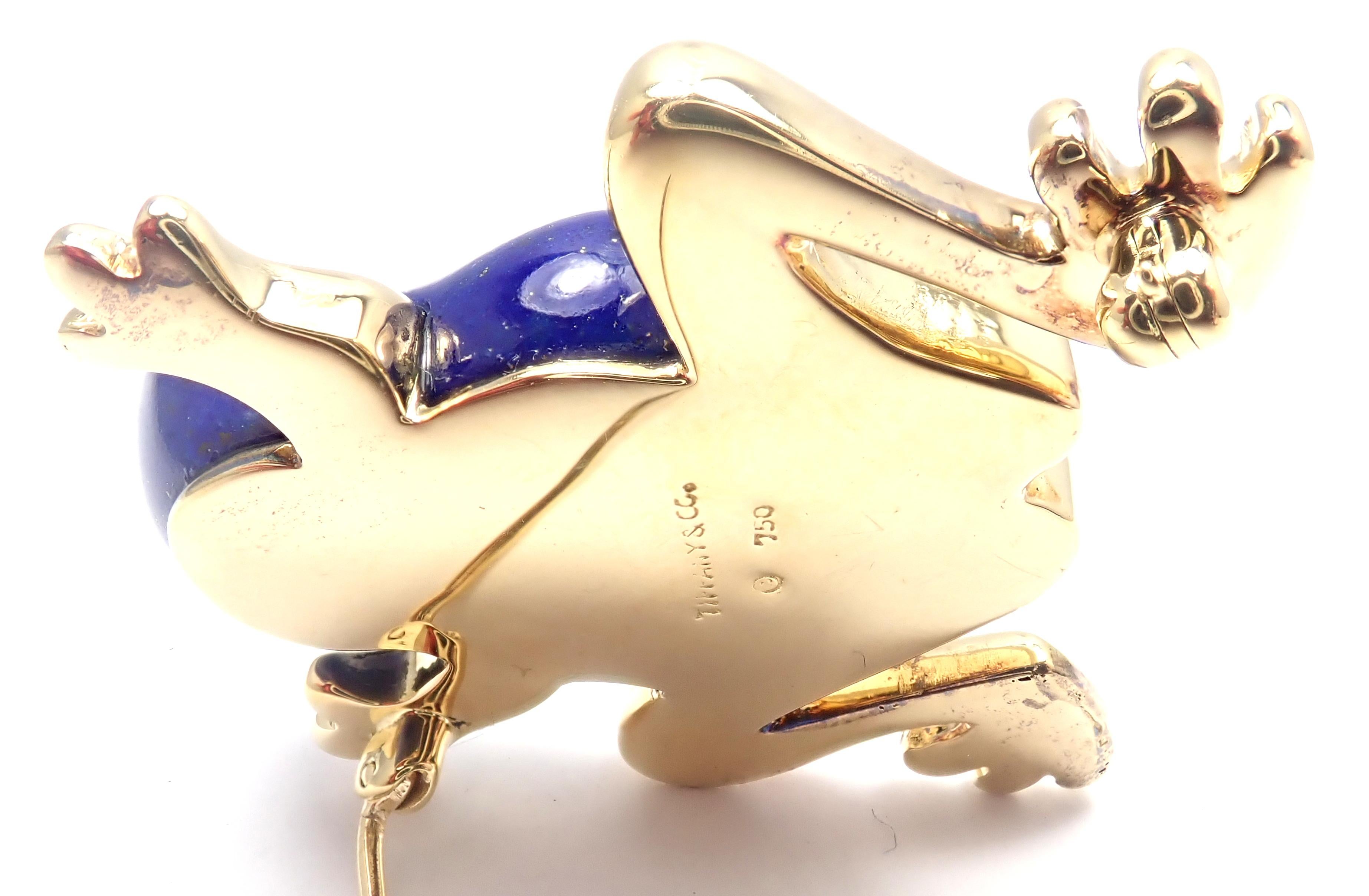 Uncut Tiffany & Co. Lapis Lazuli Frog Yellow Gold Brooch Pin