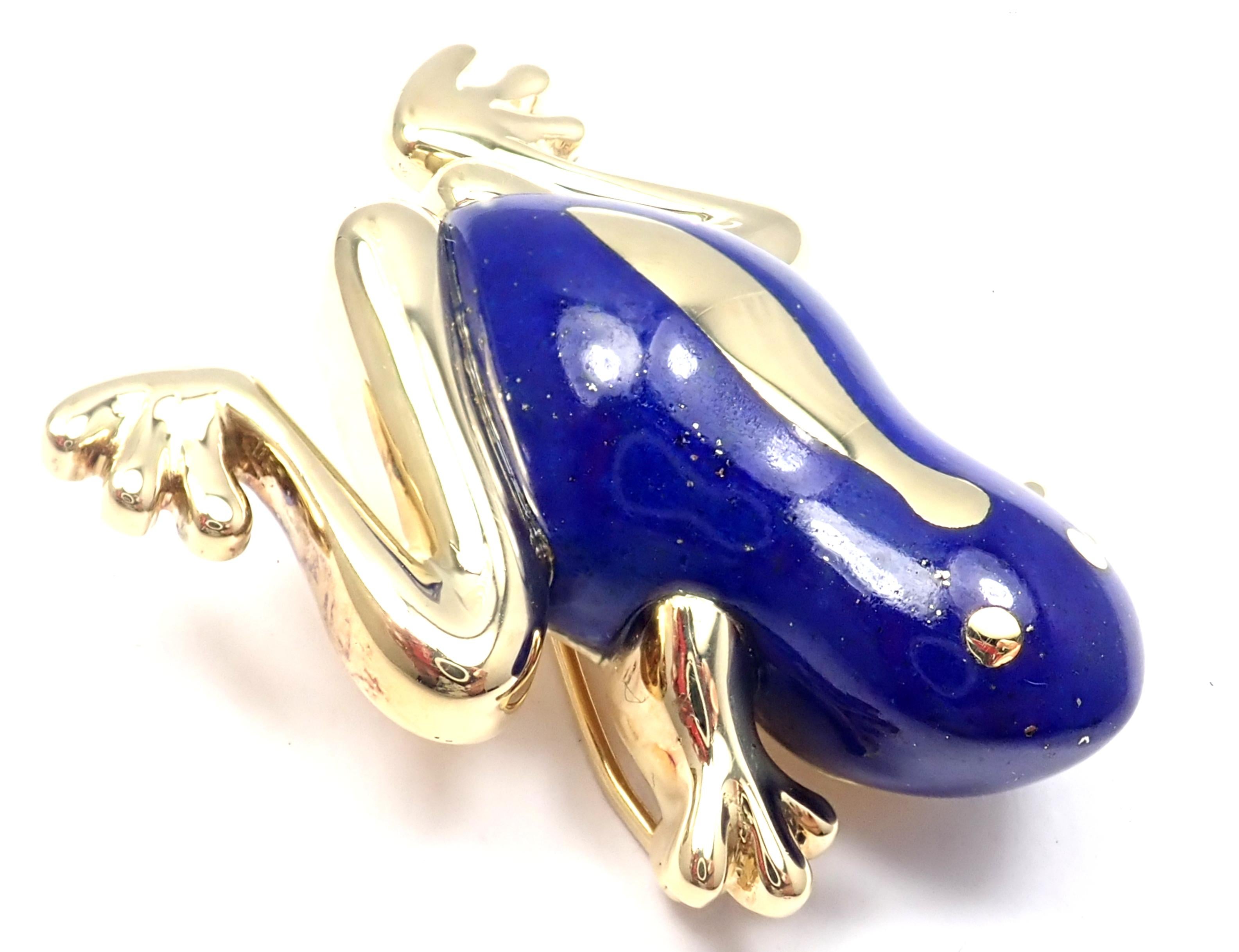 Women's or Men's Tiffany & Co. Lapis Lazuli Frog Yellow Gold Brooch Pin