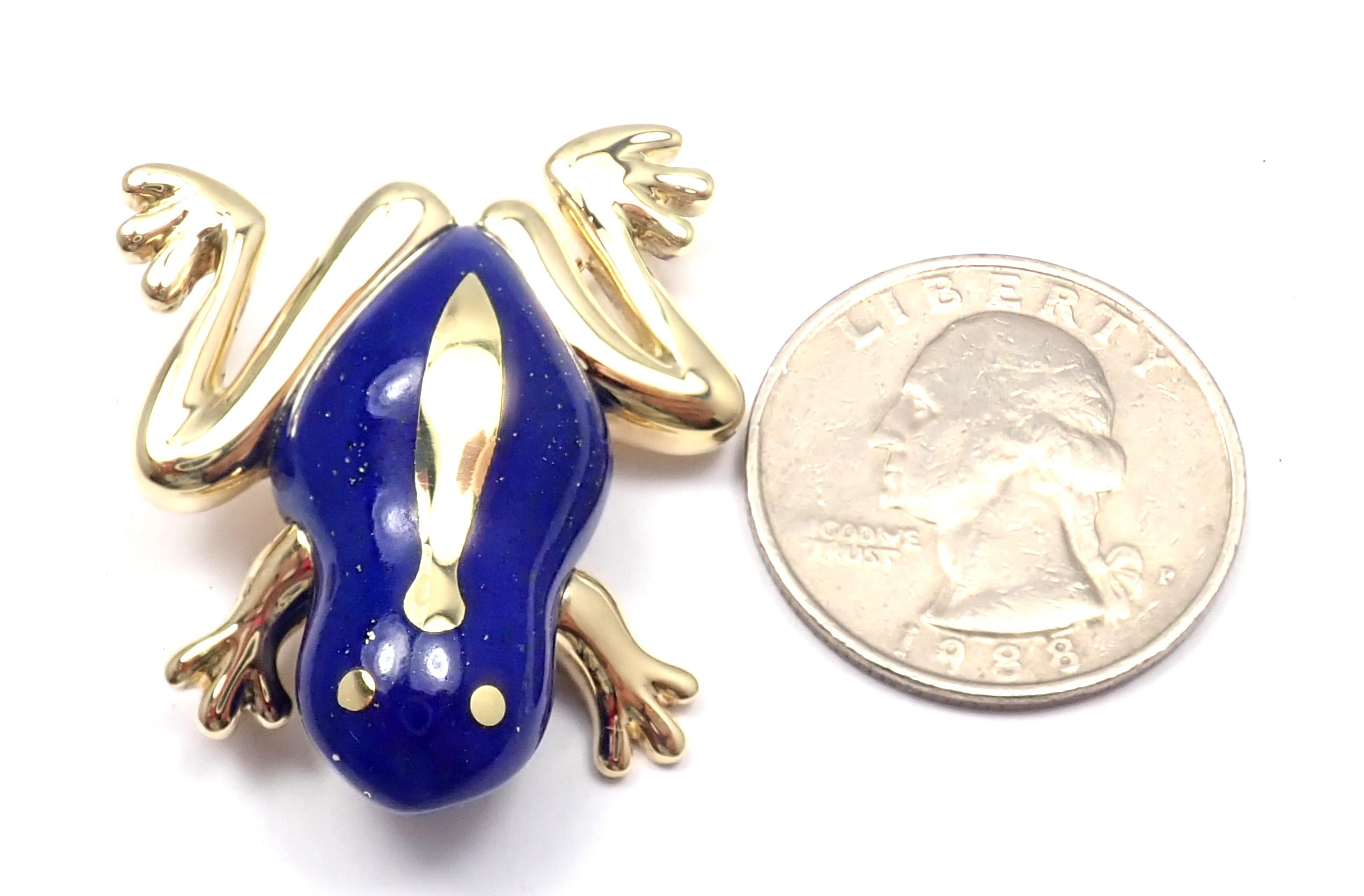 Tiffany & Co. Lapis Lazuli Frog Yellow Gold Brooch Pin 2