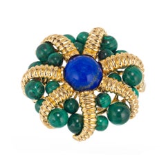 Tiffany & Lapislazuli Malachit Gelbgold Brosche