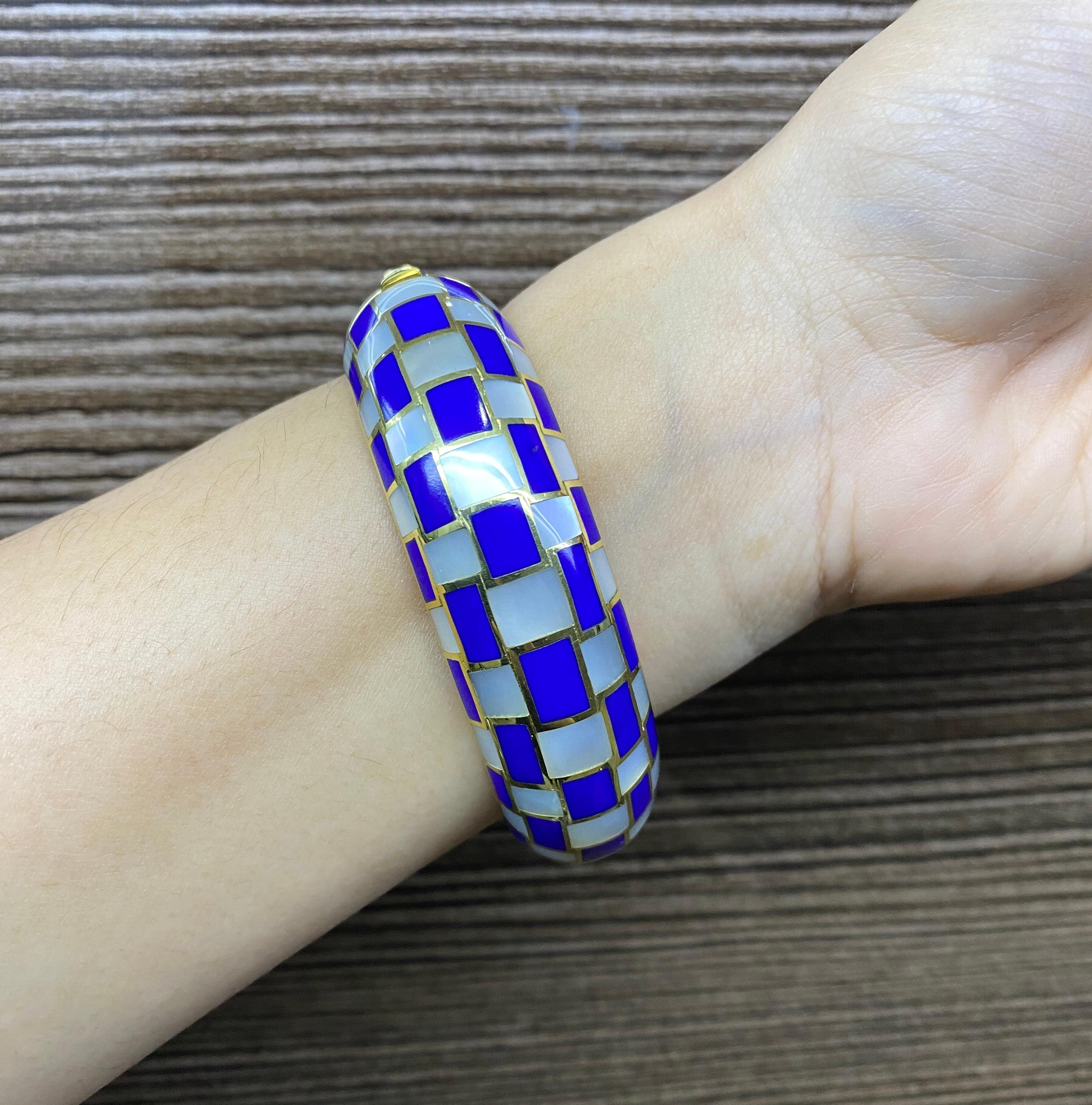 Tiffany & Co.  lapis  lazuli  Mother of Pearl 18K Gold l Bangle Bracelet 6