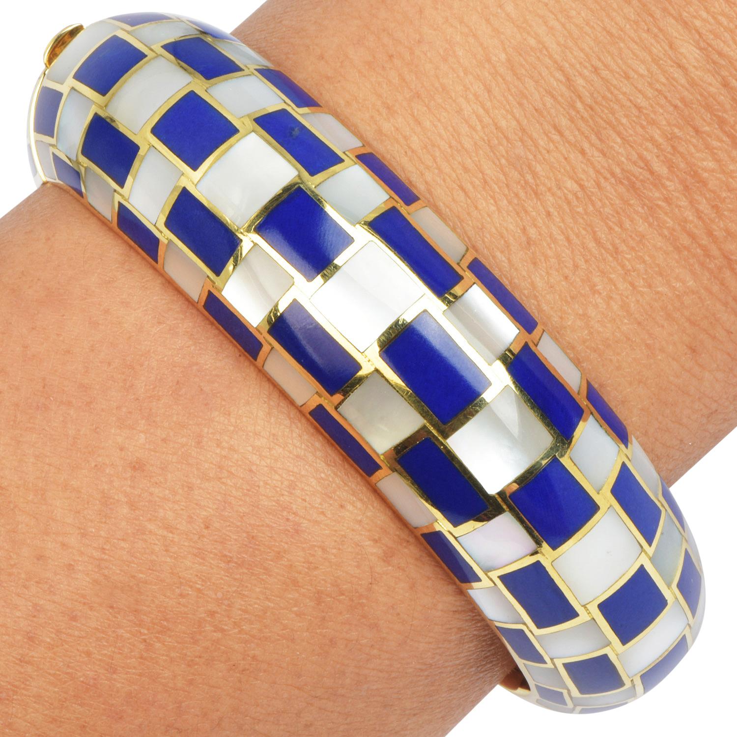 Women's Tiffany & Co.  lapis  lazuli  Mother of Pearl 18K Gold l Bangle Bracelet