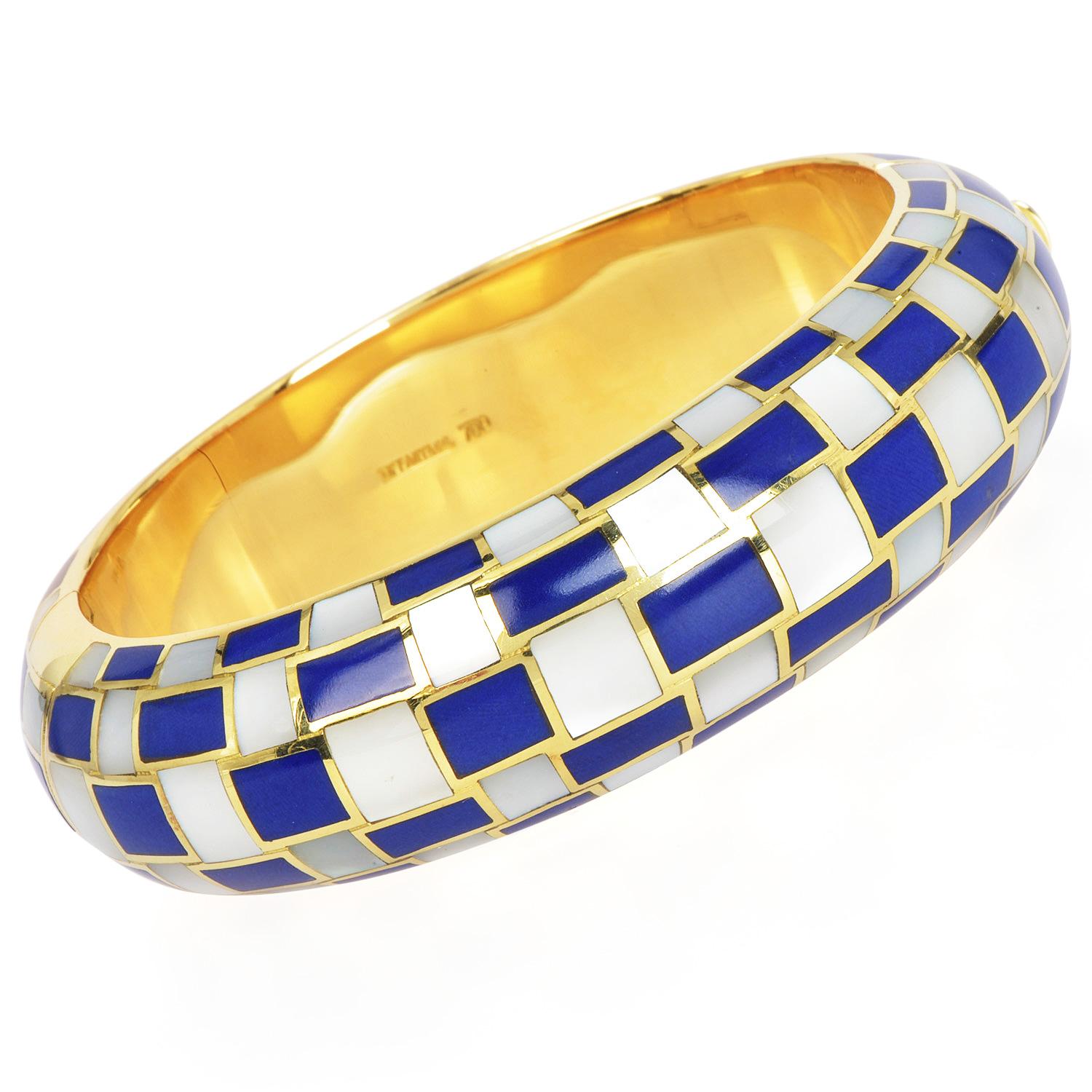 Tiffany & Co.  lapis  lazuli  Mother of Pearl 18K Gold l Bangle Bracelet 5