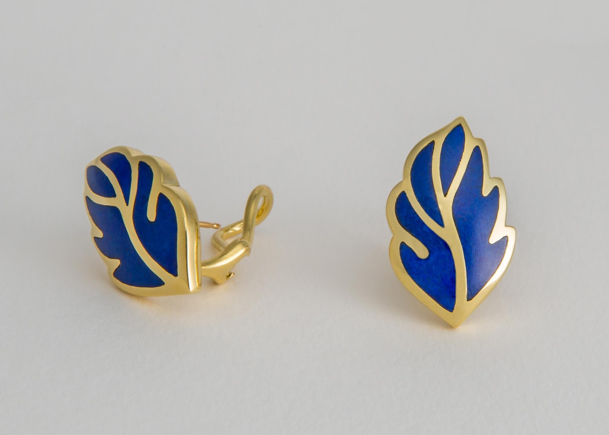 Tiffany & Co. Lapis Leaf Motif Earrings In Excellent Condition In Atlanta, GA