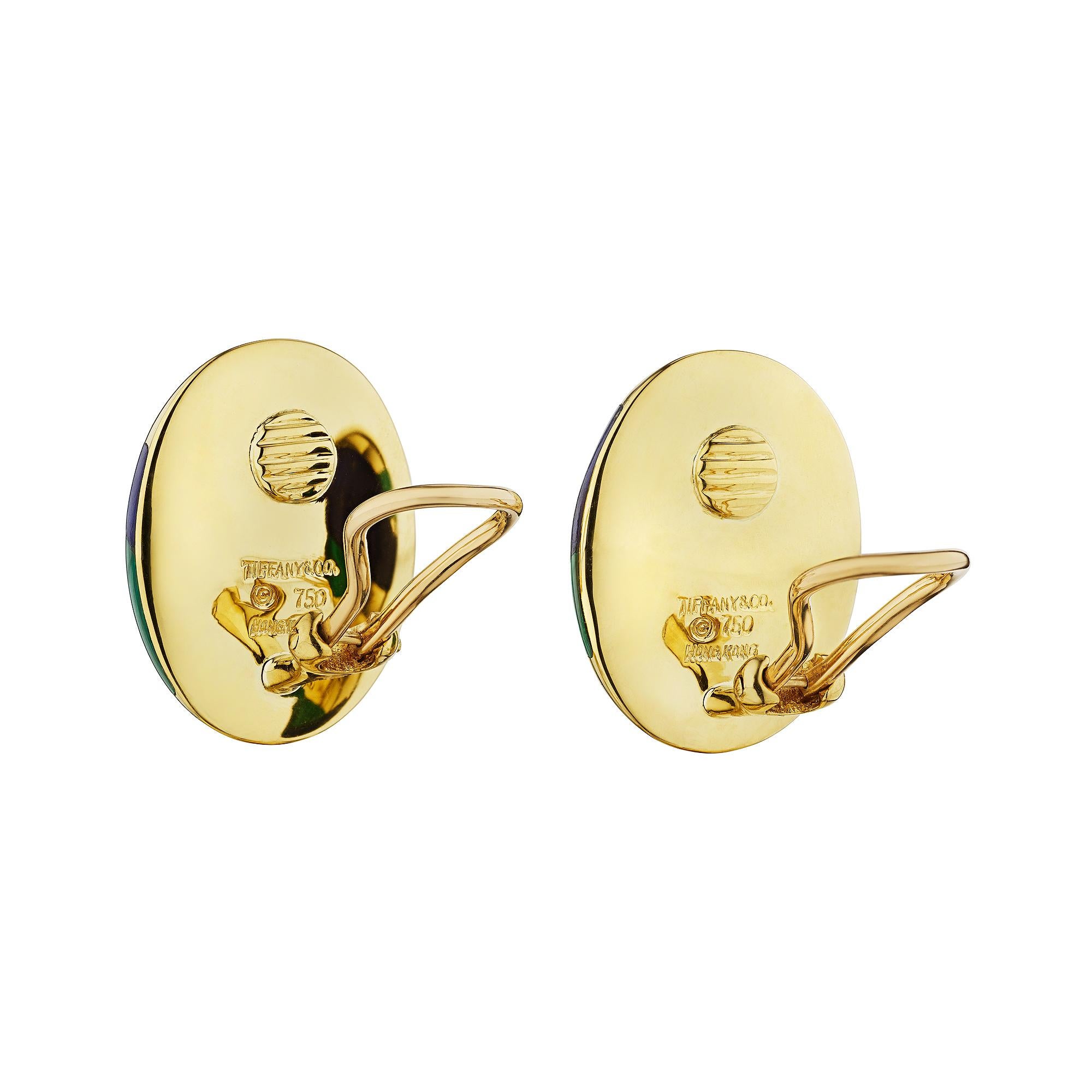 Mixed Cut Tiffany & Co. Lapis Malachite Modernist Gold Clip Earrings