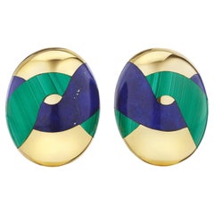 Tiffany & Co. Lapis Malachite Modernist Gold Clip Earrings