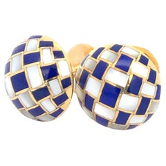 Retro Tiffany & Co. Lapis Mother of Pearl Cufflinks 18k Yellow Gold