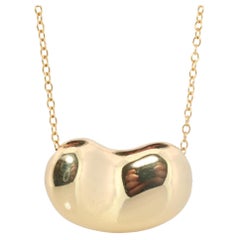 Tiffany & Co. Large Bean Pendant Necklace. 750 Yellow Gold Tiffany Long Chain.
