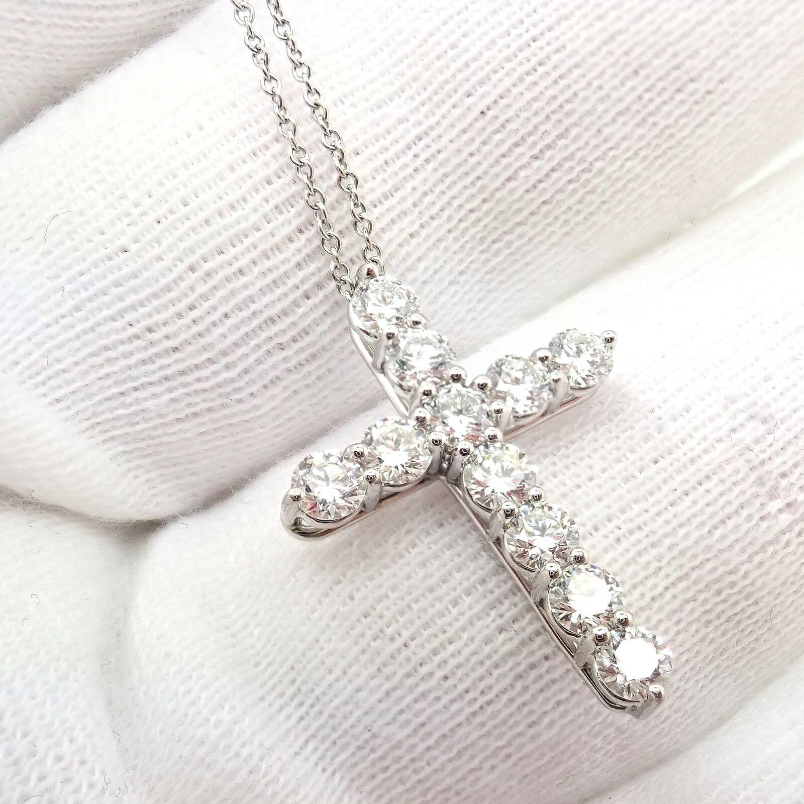 Tiffany & Co. Large Cross Diamond Platinum Pendant Necklace 2