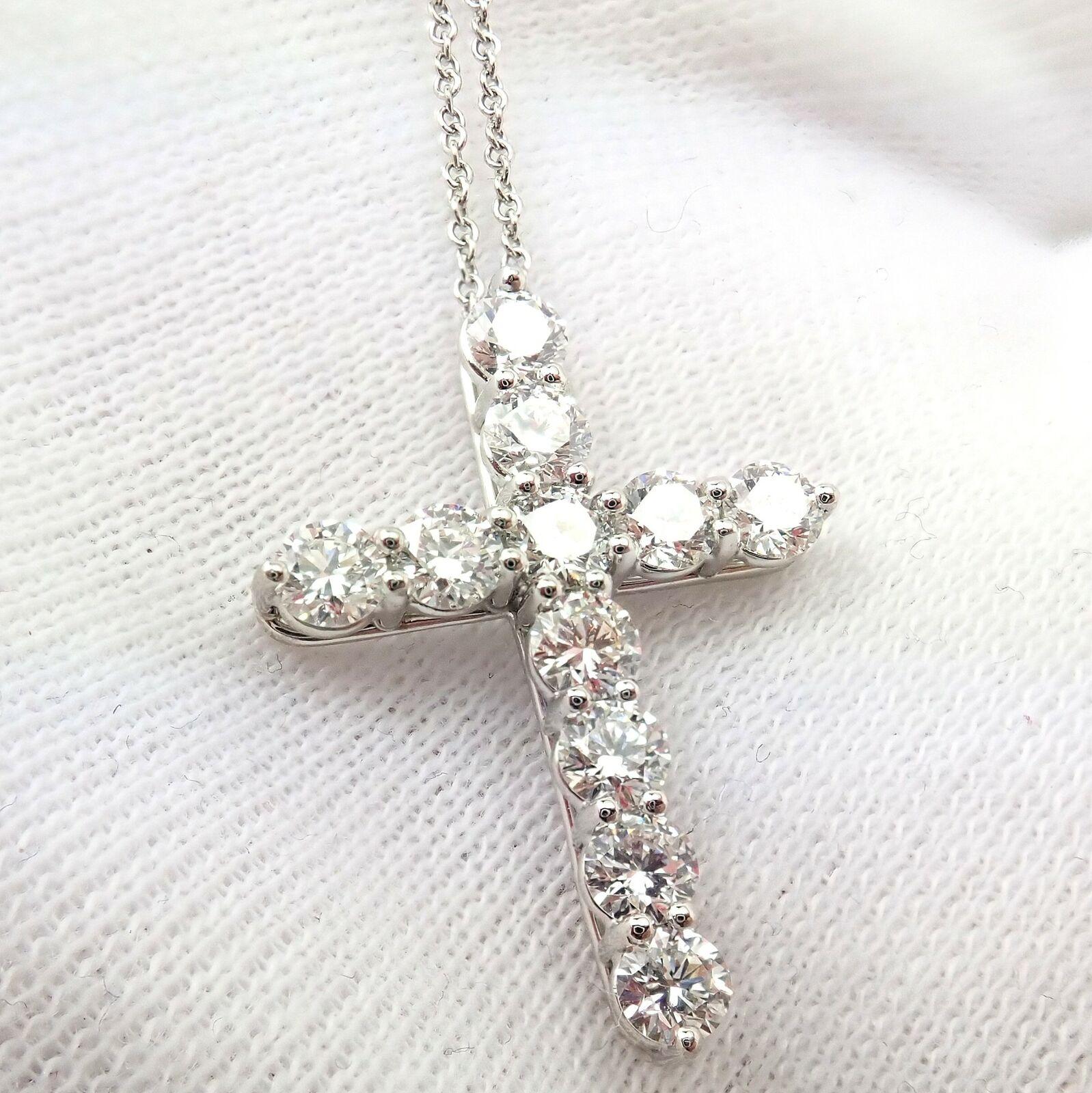 Brilliant Cut Tiffany & Co. Large Cross Diamond Platinum Pendant Necklace