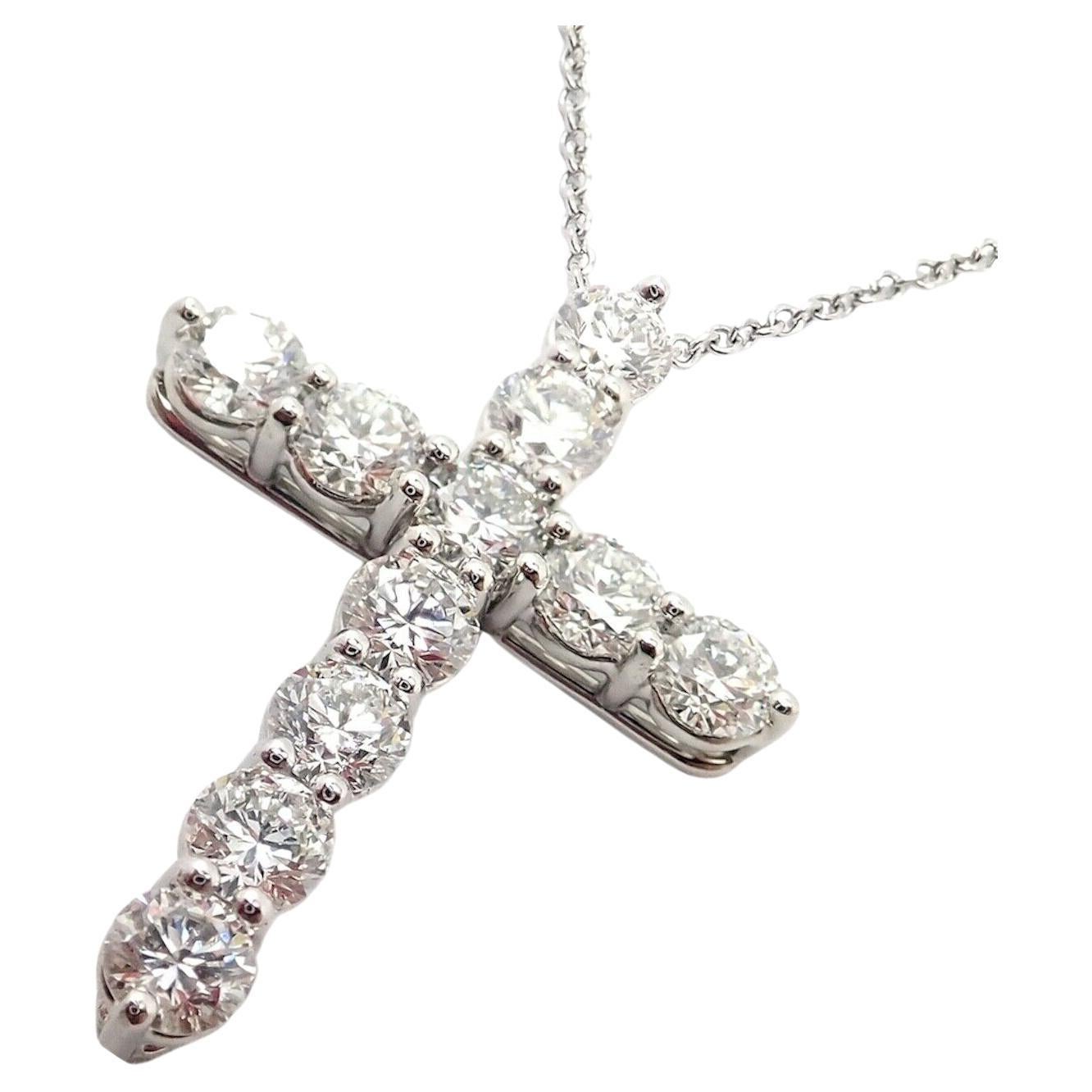 Tiffany & Co. Large Cross Diamond Platinum Pendant Necklace
