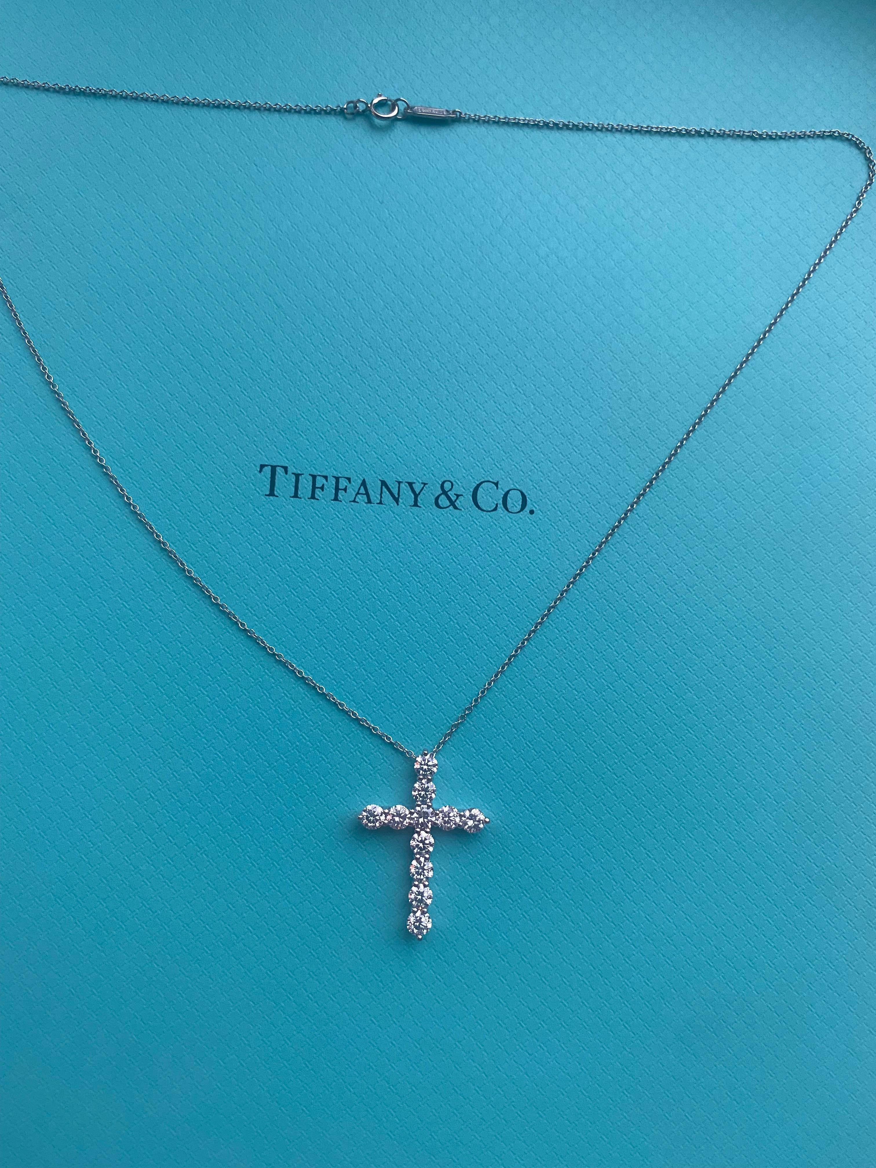 Round Cut Tiffany Co Large Diamond Cross , platinum , 1.71 ctw diamonds
