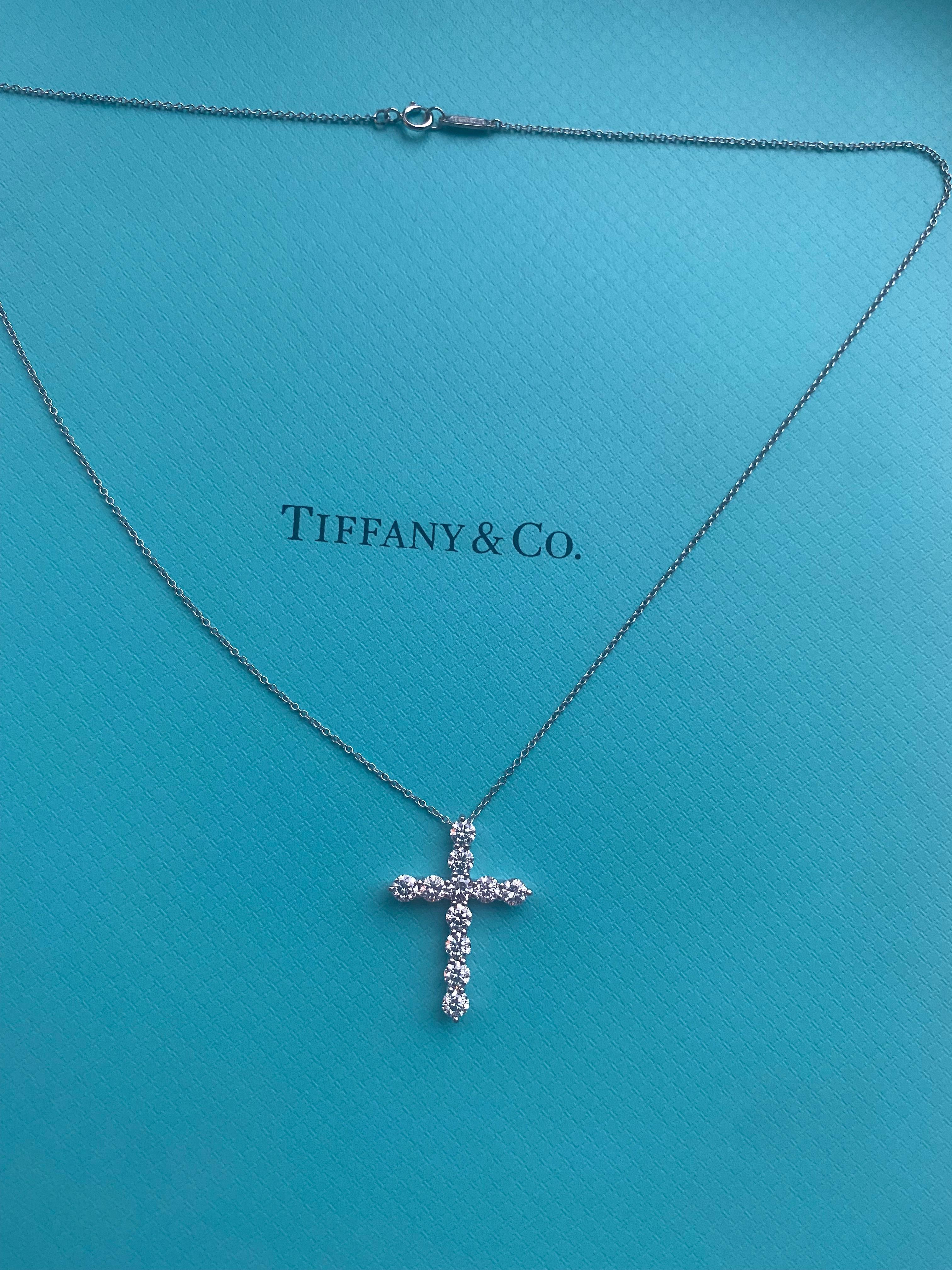 Round Cut Tiffany Co Large Diamond Cross , platinum , 1.71 ctw diamonds 