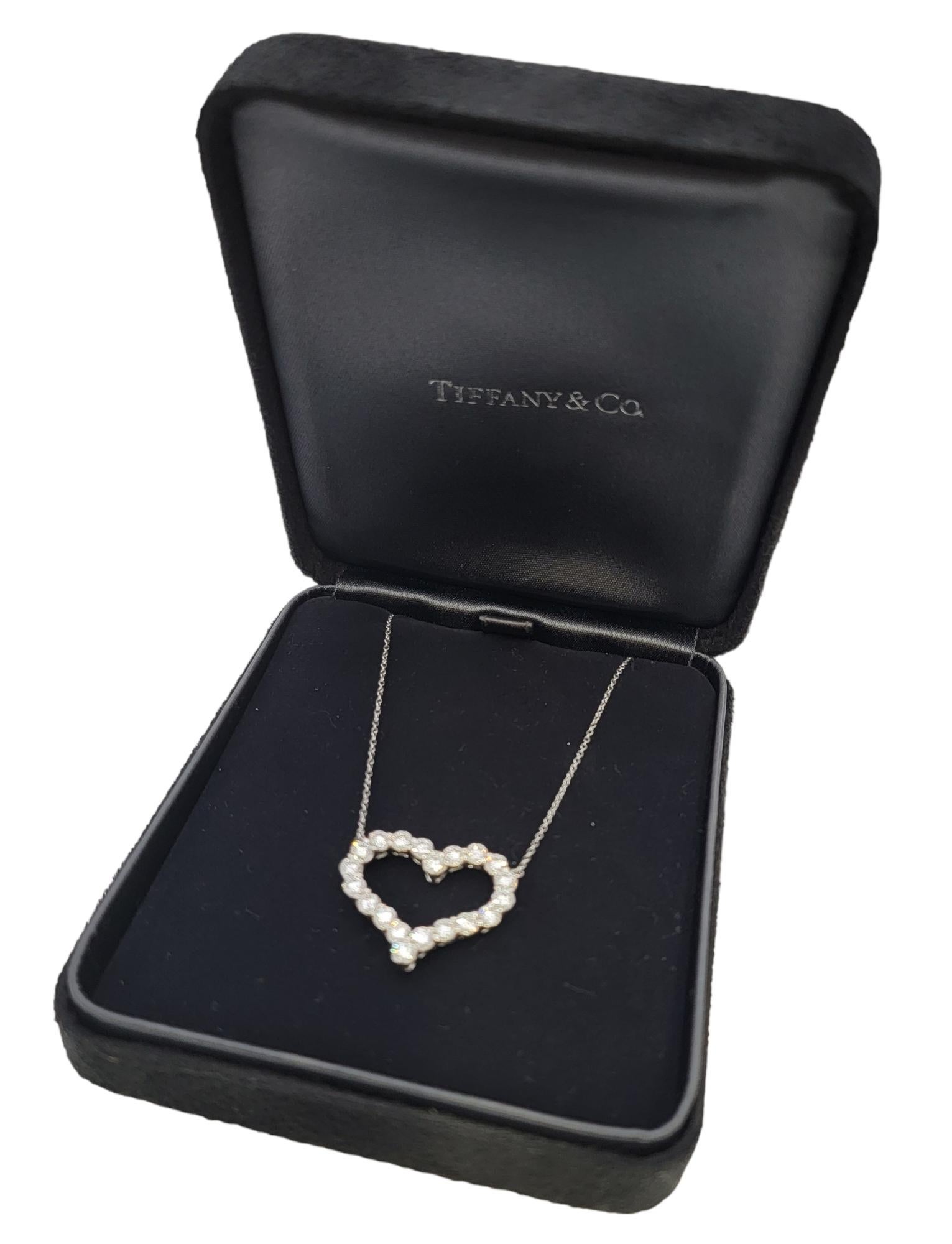 Tiffany & Co. Large Diamond Open Heart Pendant in Platinum on a Necklace 6