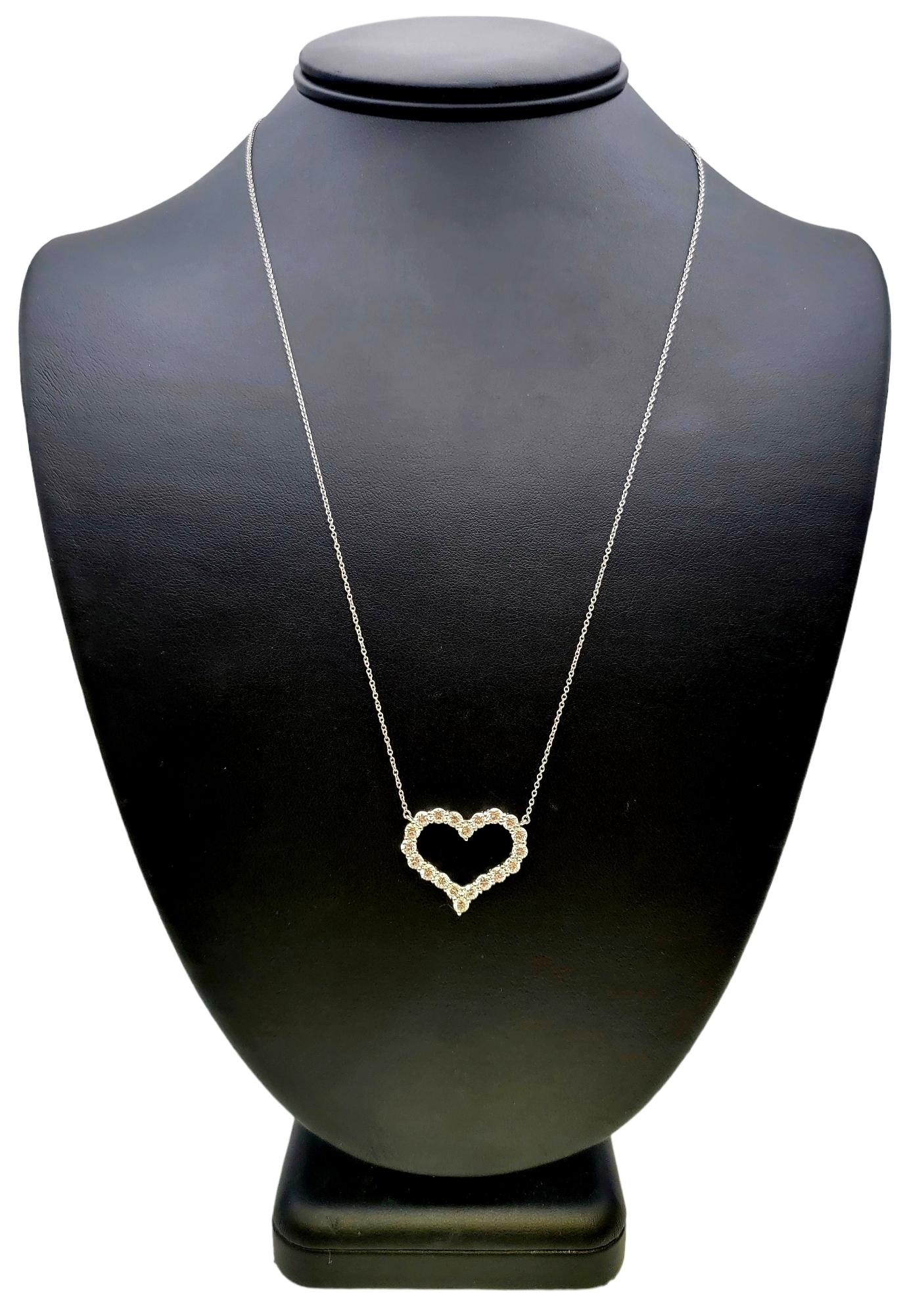 Tiffany & Co. Large Diamond Open Heart Pendant in Platinum on a Necklace 7