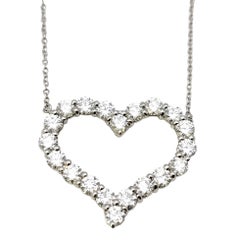 Tiffany & Co. Large Diamond Open Heart Pendant in Platinum on a Necklace