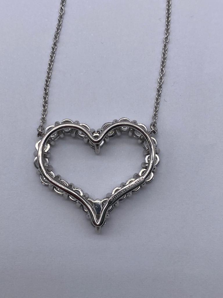 Women's Tiffany & Co. Large Diamond Open Heart Pendant in Platinum on a Necklace For Sale