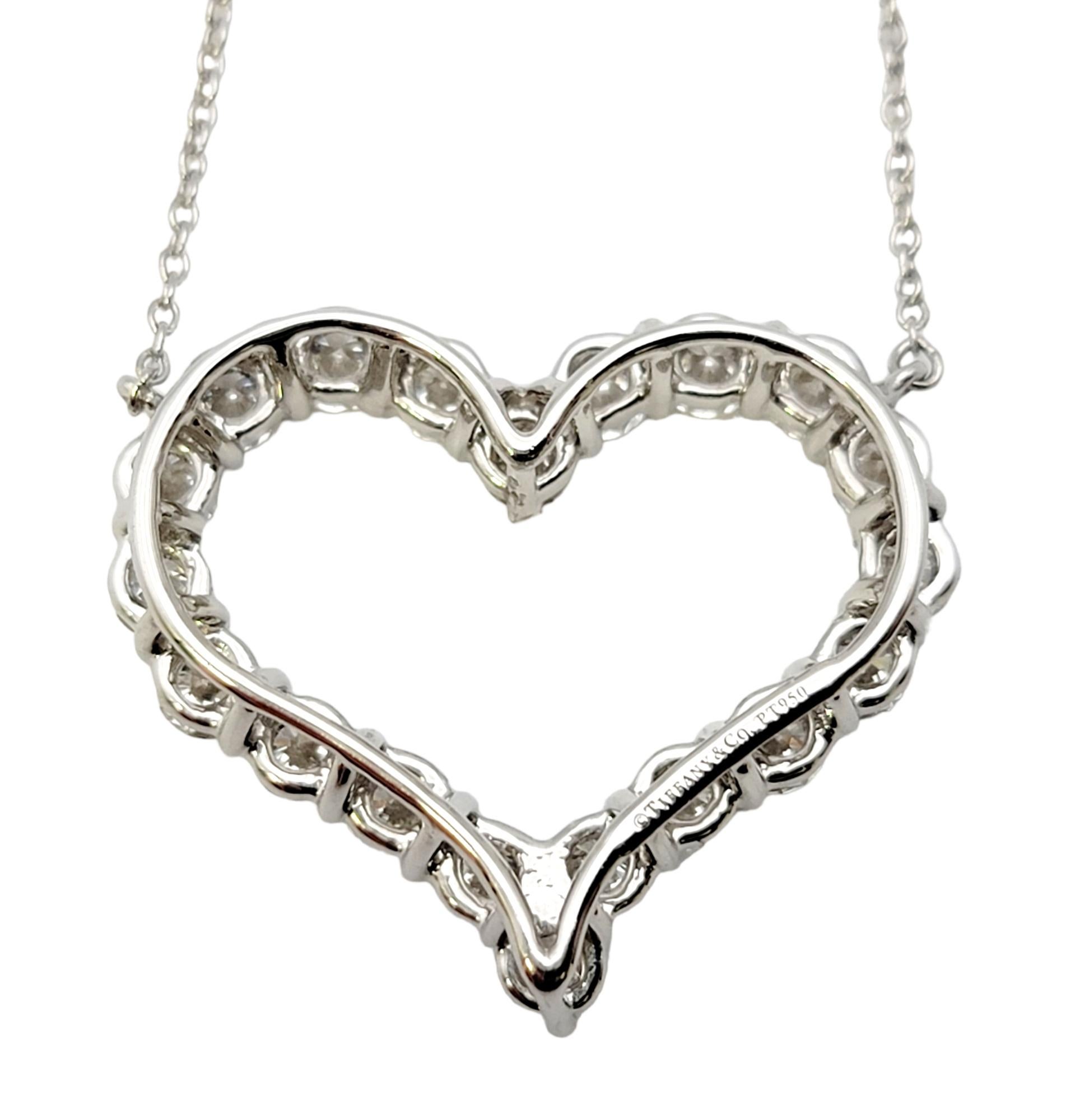 Tiffany & Co. Large Diamond Open Heart Pendant in Platinum on a Necklace In Good Condition In Scottsdale, AZ