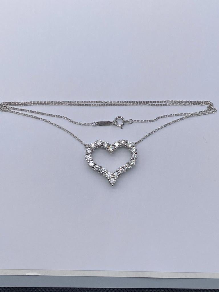 Tiffany & Co. Large Diamond Open Heart Pendant in Platinum on a Necklace For Sale 1