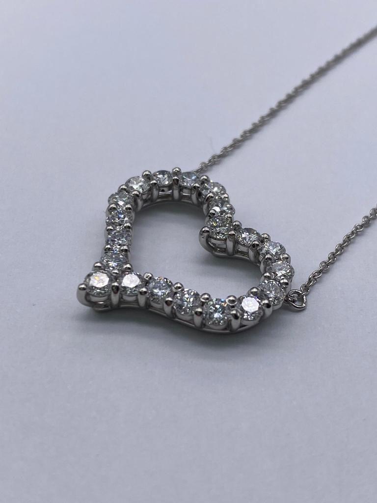 Tiffany & Co. Large Diamond Open Heart Pendant in Platinum on a Necklace For Sale 2