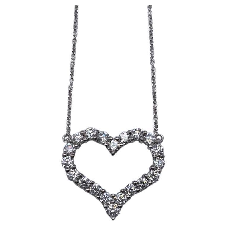 Tiffany & Co. Large Diamond Open Heart Pendant in Platinum on a Necklace For Sale