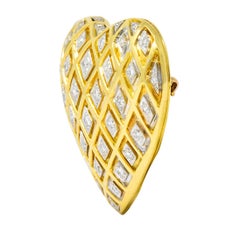 Tiffany & Co. Large Diamond Platinum 18 Karat Gold Heart Pendant Brooch