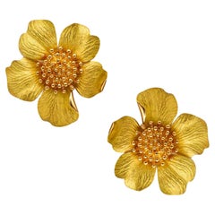 Tiffany & Co. Large Dogwood Wild Rose Flowers Earrings in Solid 18kt Yellow Gold