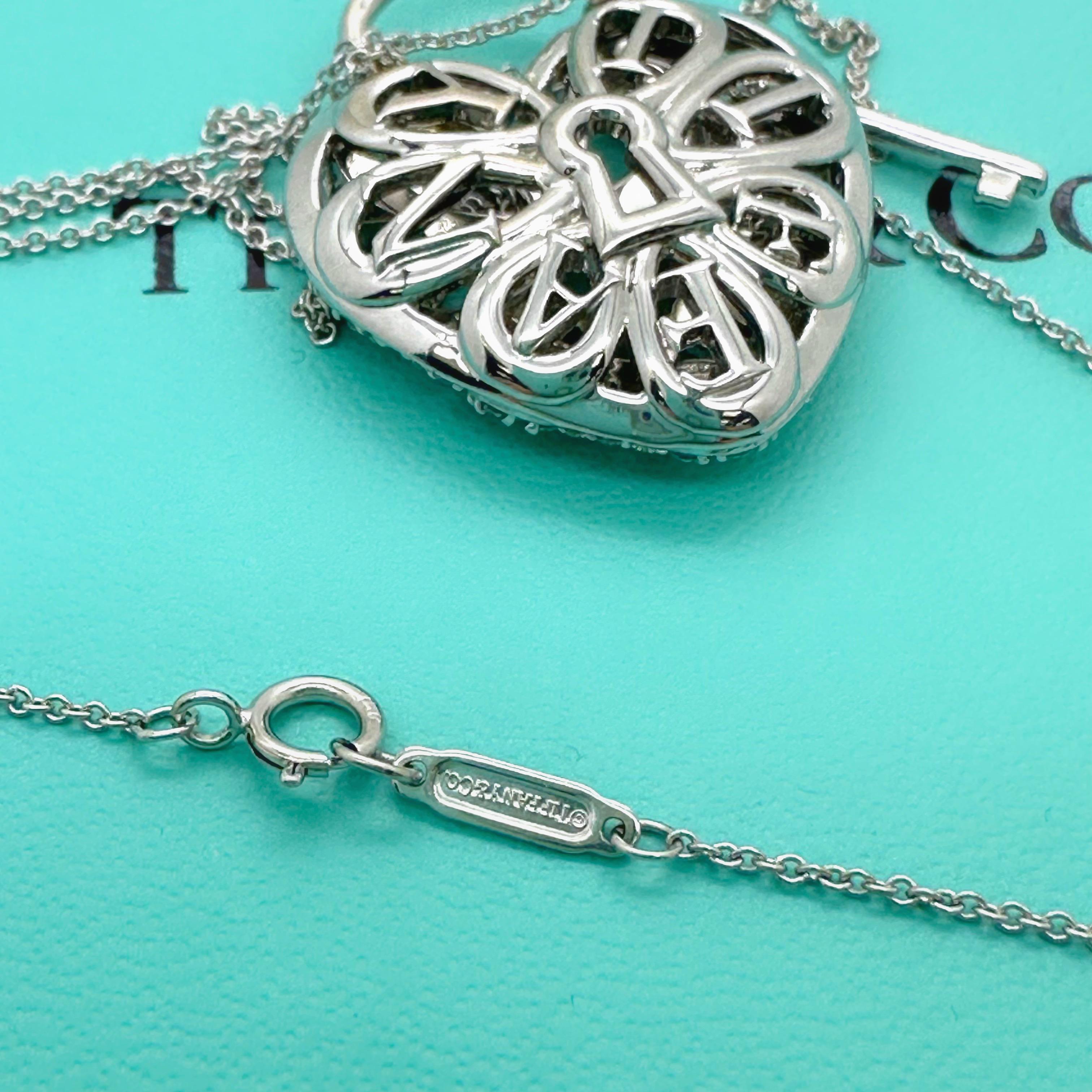 Tiffany & Co. Large Filigree Heart Key Diamond Pendant Necklace 18kt White Gold For Sale 5