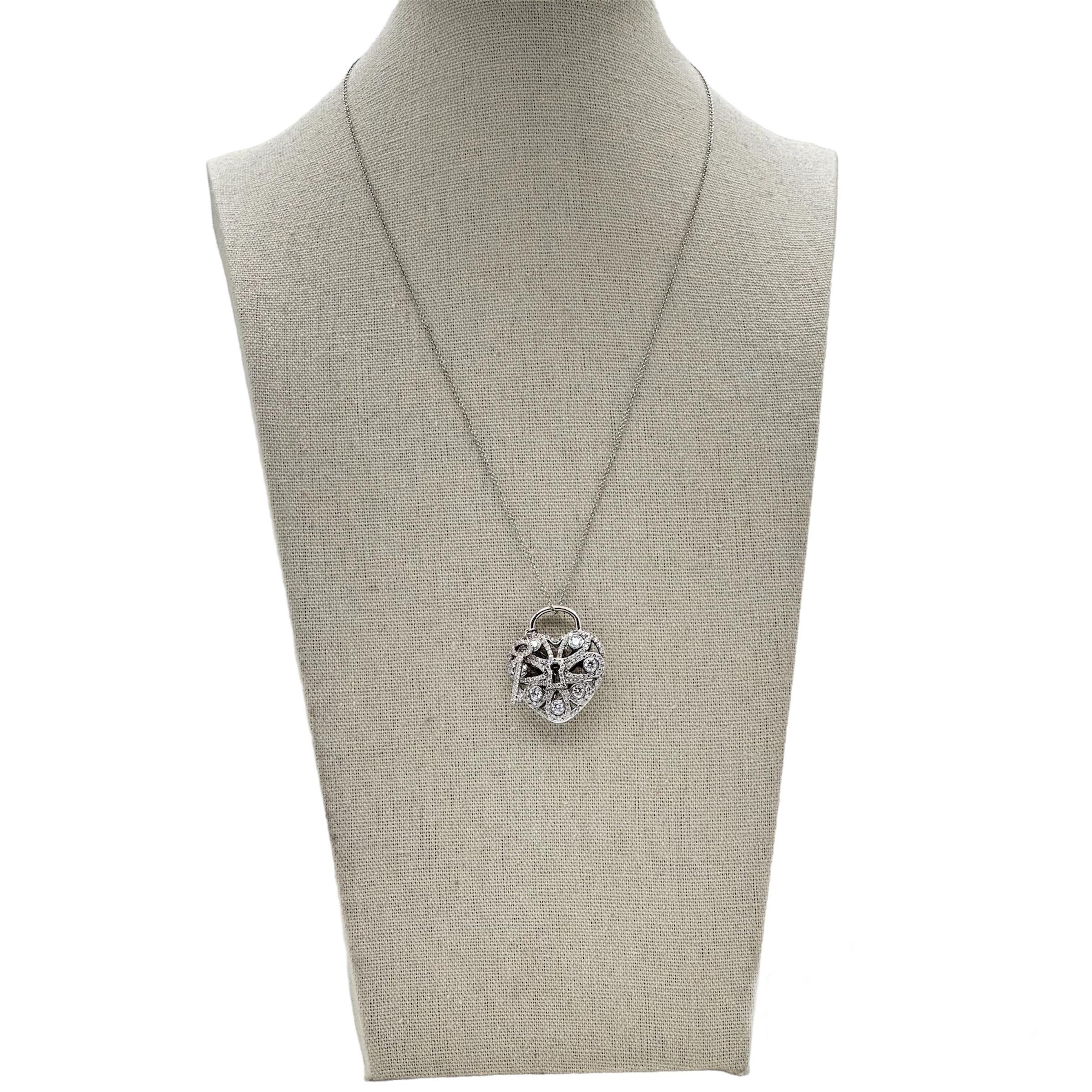 Tiffany & Co. Large Filigree Heart Key Diamond Pendant Necklace 18kt White Gold For Sale 8