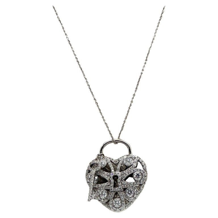 Ciondolo Cuore Con Diamanti 3.00 Ct &ndash; Argento 925 Placcato Oro Bianco, 18''