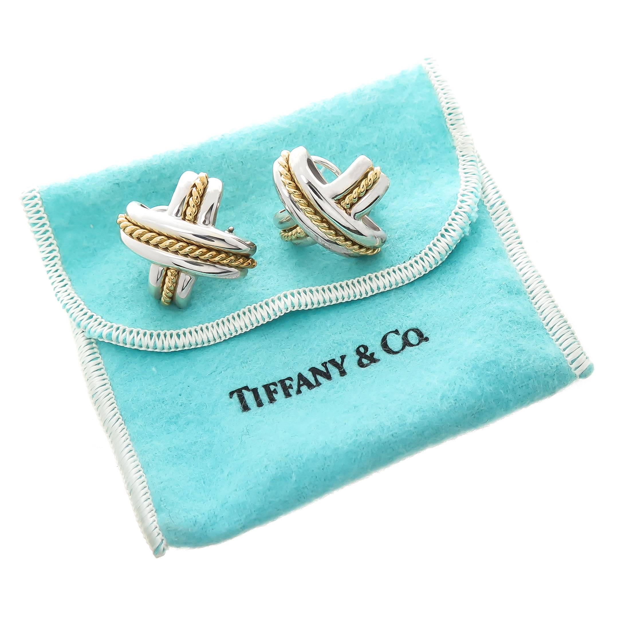 Tiffany & Co. Large Gold and Silver Signature X Earrings For Sale 1