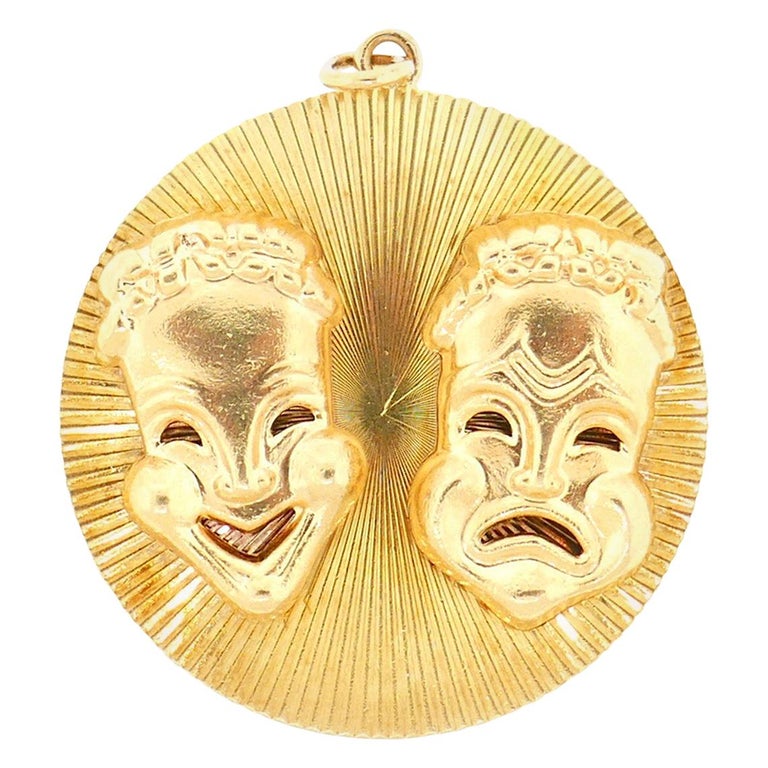 Tiffany Large Gold Smile Now Cry Later Retro Charm Pendant