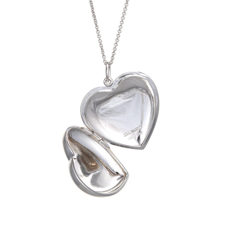 Tiffany and Co Large Heart Locket Pendant Sterling Silver Estate Necklace  at 1stDibs
