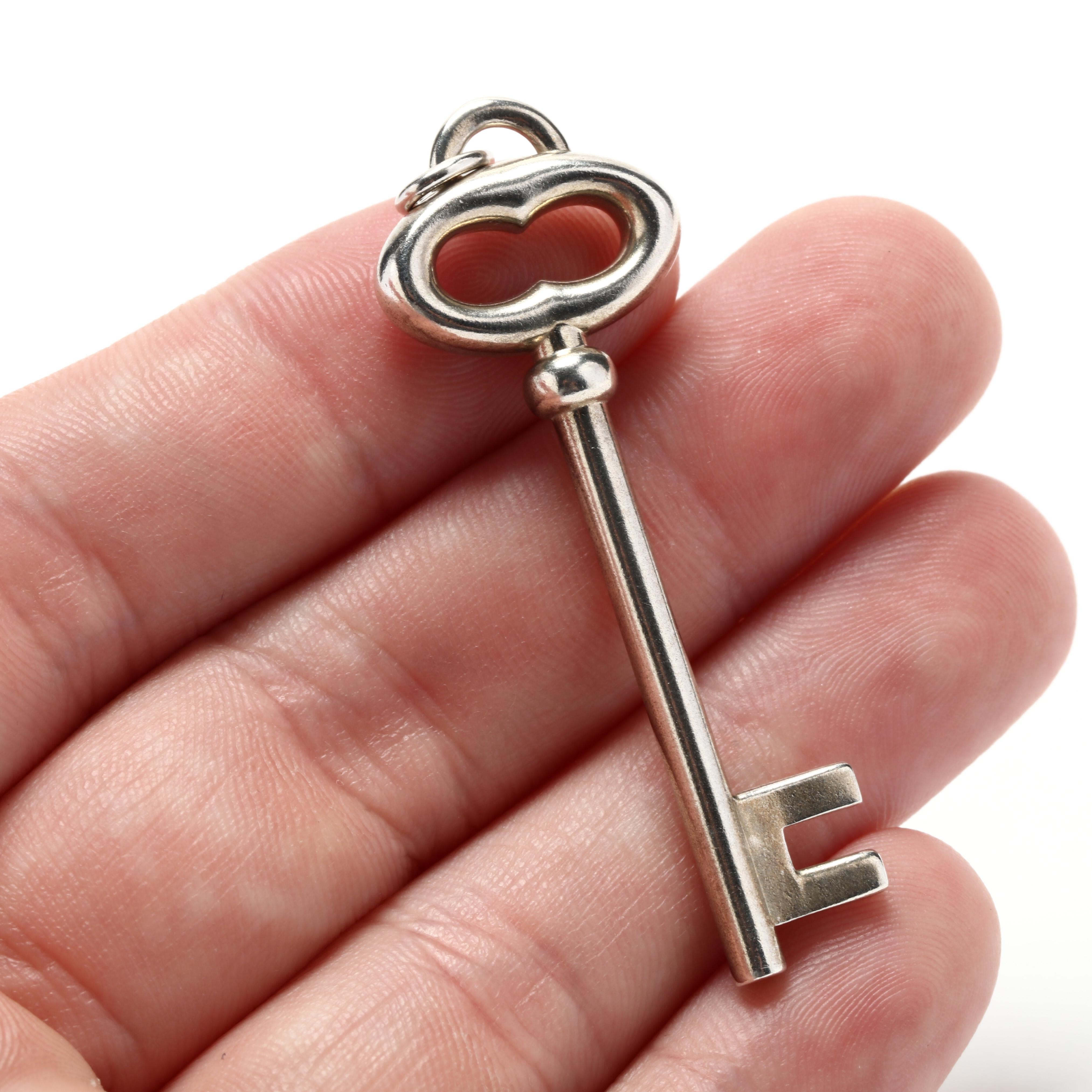 Tiffany & Co Large Key Pendant, Solid Sterling Silver, Simple Key Charm In Good Condition In McLeansville, NC