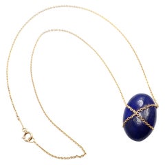 Tiffany & Co. Large Lapis Lazuli Crossover Oval Yellow Gold Pendant Necklace
