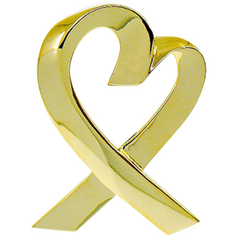 Tiffany & Co. Large Paloma Picasso 18 Karat Yellow Gold Heart Pin Brooch For Sale