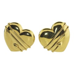 Tiffany & Co.  Large Size 18K Gold Heart & Cupid's Arrow Motif Vintage Earrings
