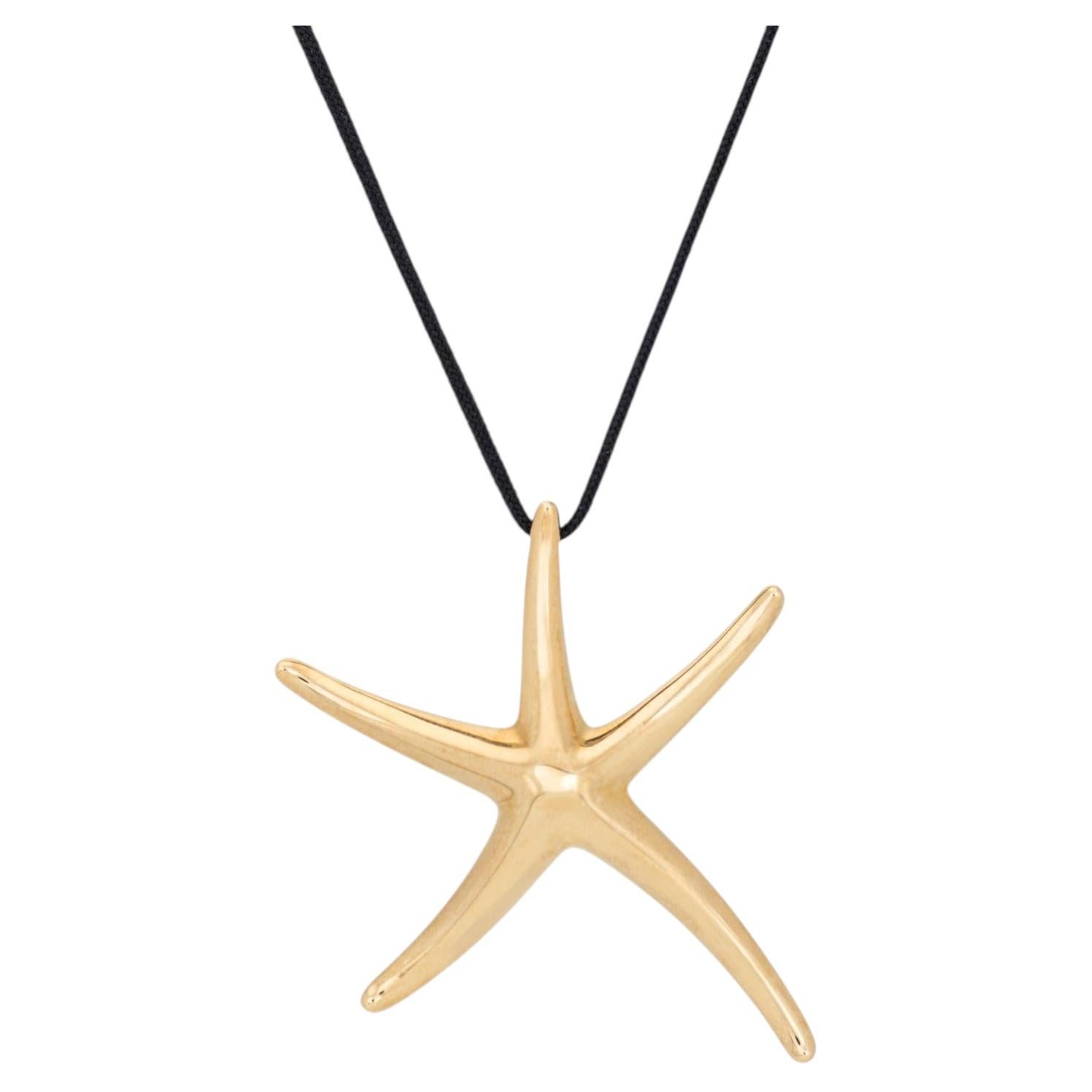 Tiffany & Co Large Starfish Pendant Necklace 18k Gold Elsa Peretti Estate