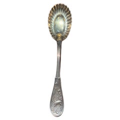 Tiffany & Co Late 19th C. Sterling Silver Goldwash Japanese Audubon Berry Spoon