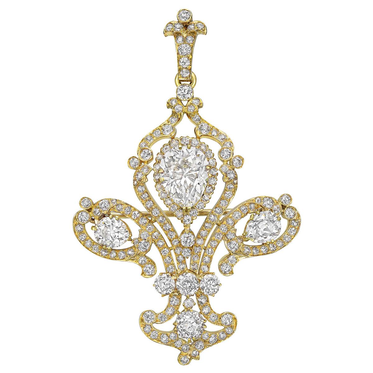 Tiffany & Co. Late 19th Century Diamond Fleur de Lis Pendant Brooch