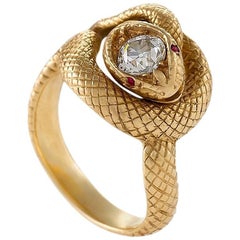 Tiffany & Co. Late 19th Century Diamond Ruby and Gold Serpent Ring