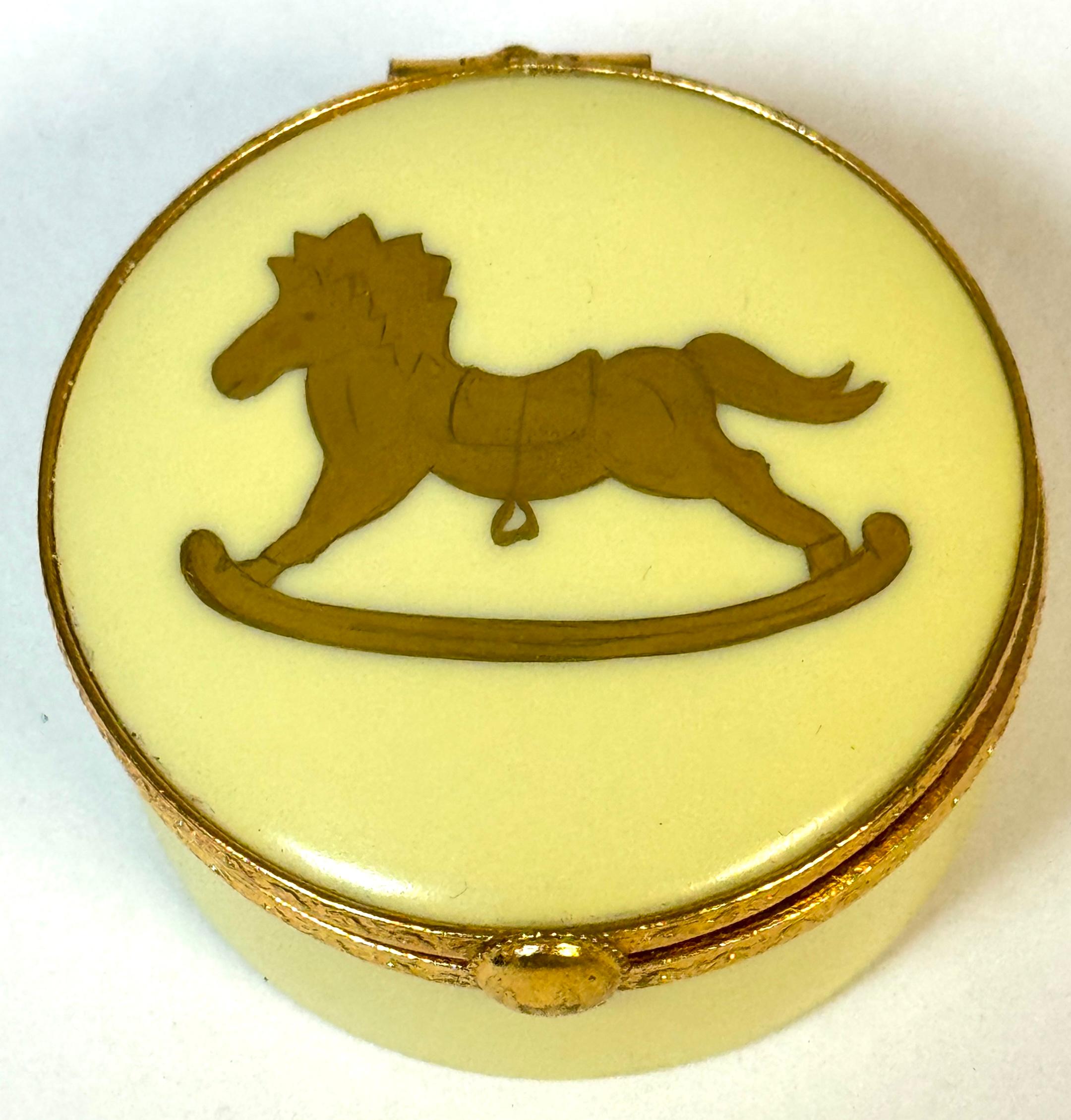 French Tiffany & Co. Le Tallec Limoges Rocking Horse Motif Gilt Bronze Hinged Box