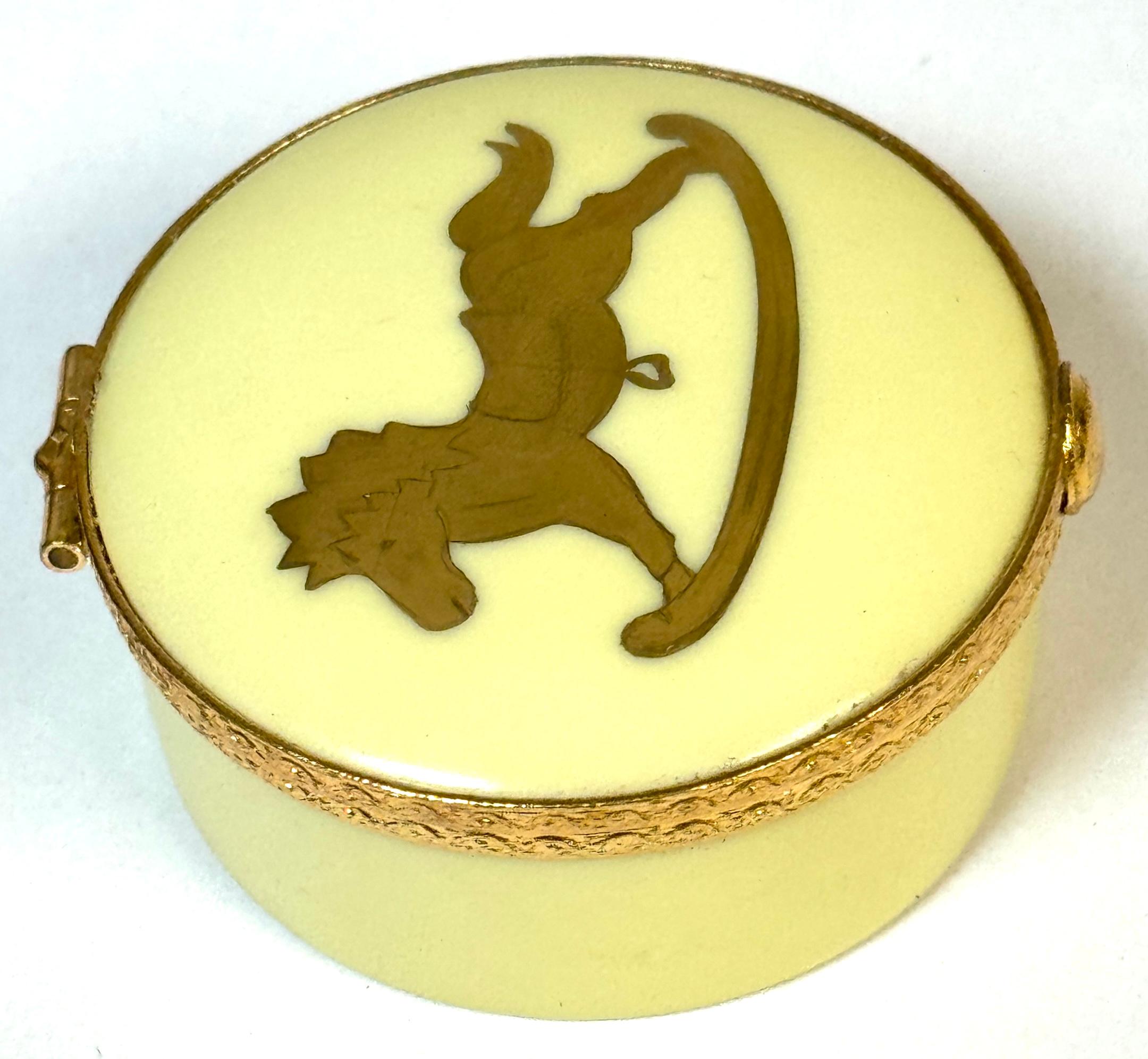 Porcelain Tiffany & Co. Le Tallec Limoges Rocking Horse Motif Gilt Bronze Hinged Box