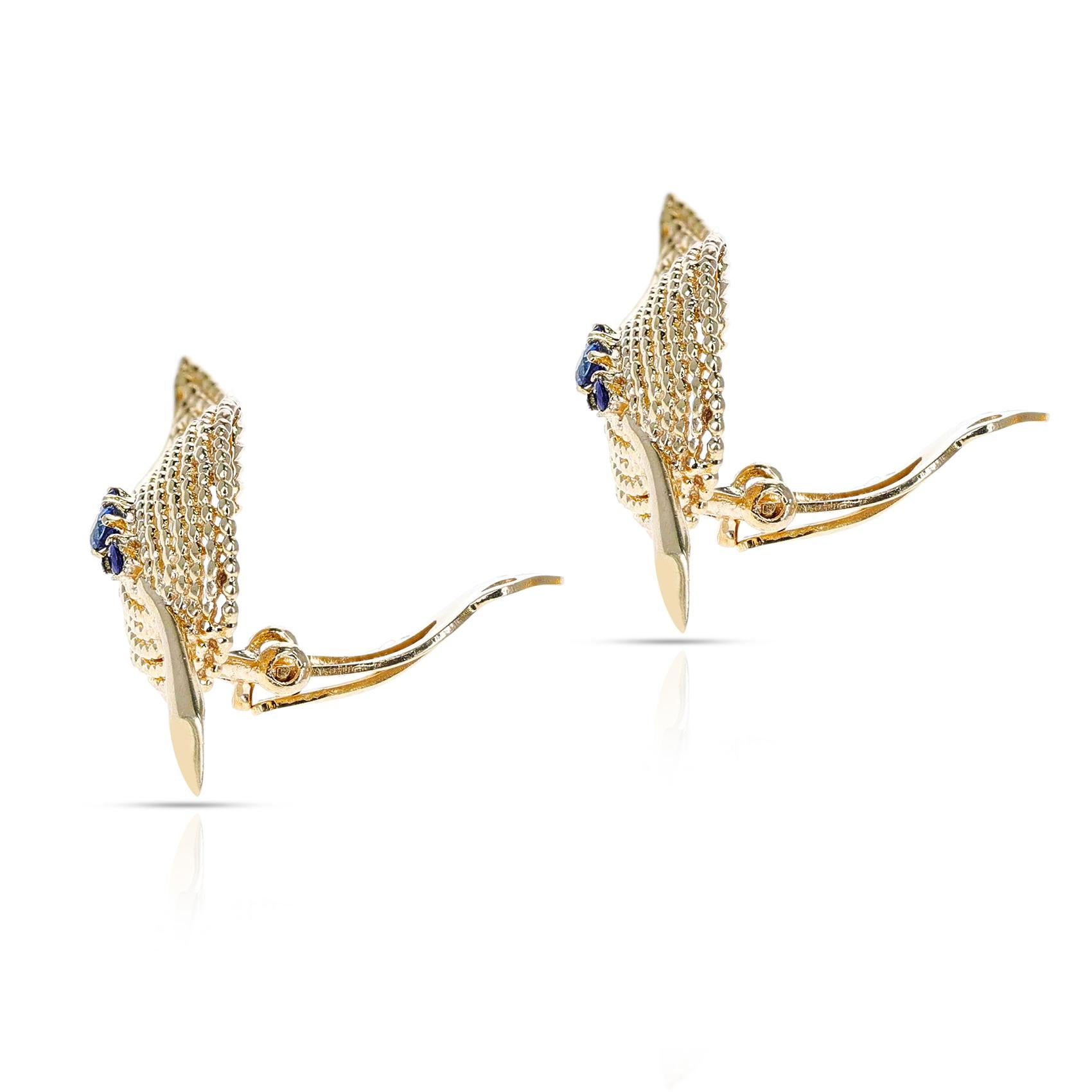 Tiffany & Co. Leaf 14k Gold and Sapphire Earrings, with Org. Box For Sale 1