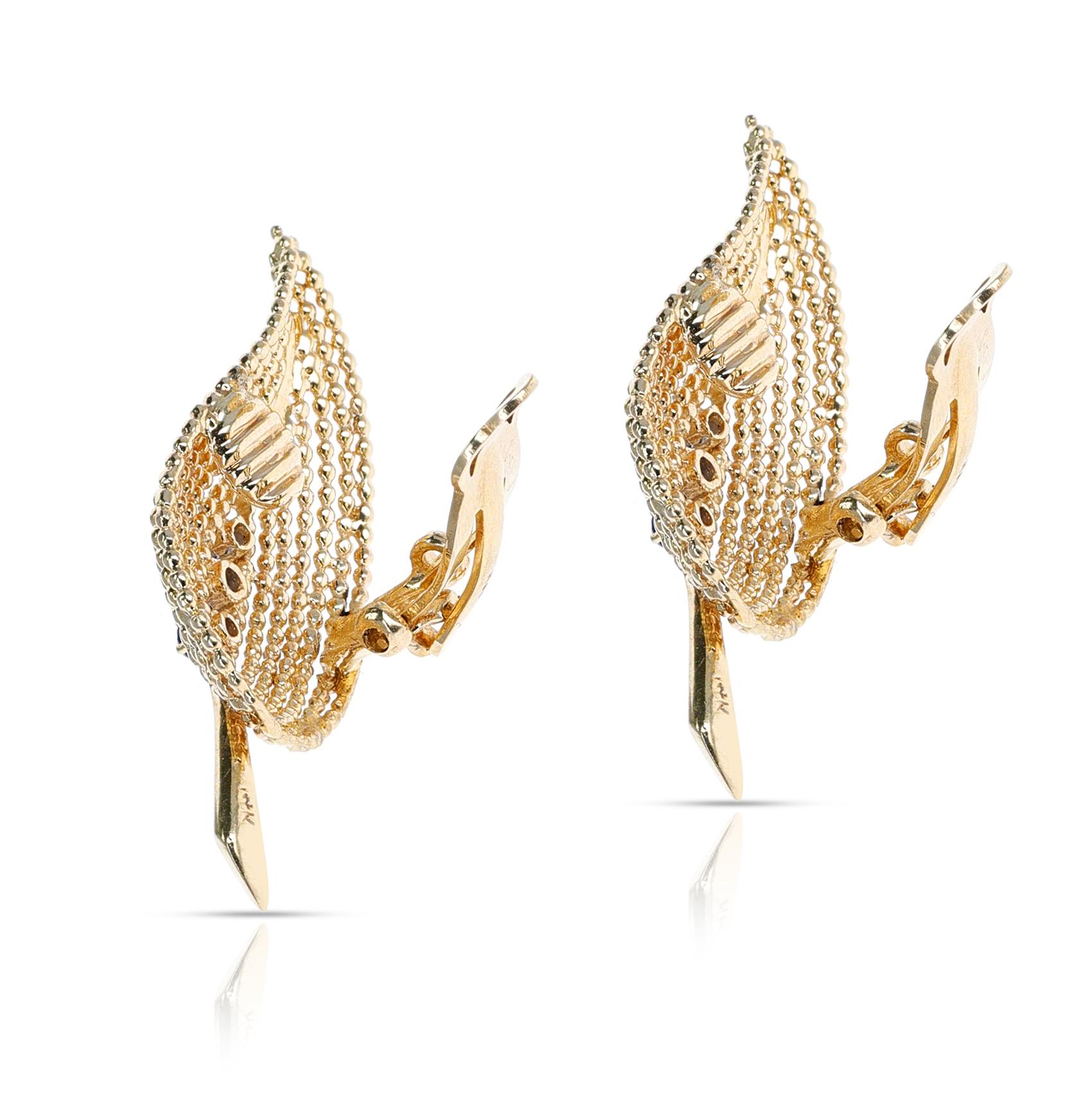 Tiffany & Co. Boucles d'oreilles feuille en or 14k et saphir, avec ornement Org. Boîte et coffret en vente 3