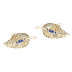 Tiffany & Co. Leaf 14k Gold and Sapphire Earrings, with Org. Box