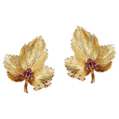 Tiffany & Co. Leaf Earrings with Ruby, 18k