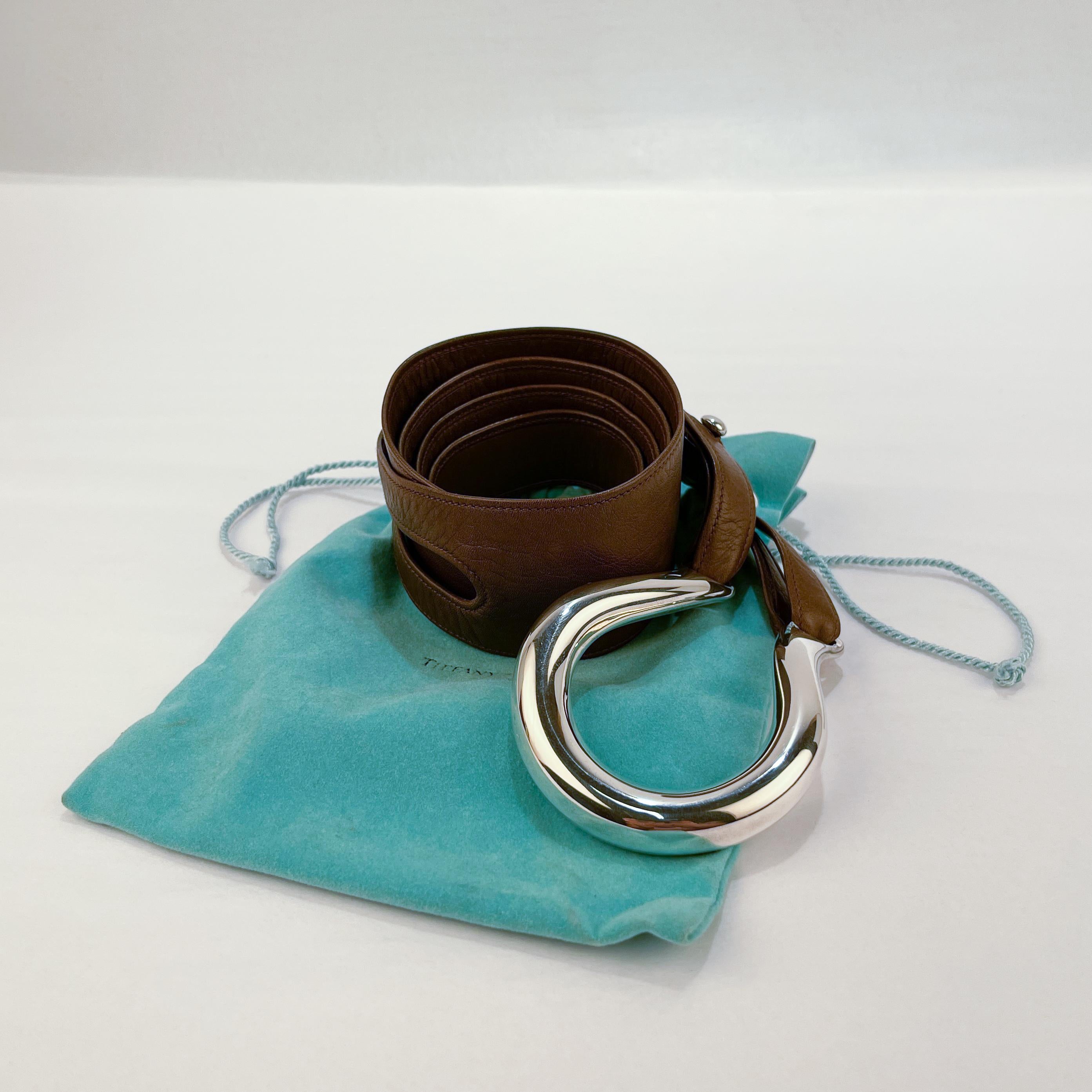 Tiffany & Co. Leather Belt & Sterling Silver Horse Buckle by Elsa Peretti In Good Condition In Philadelphia, PA