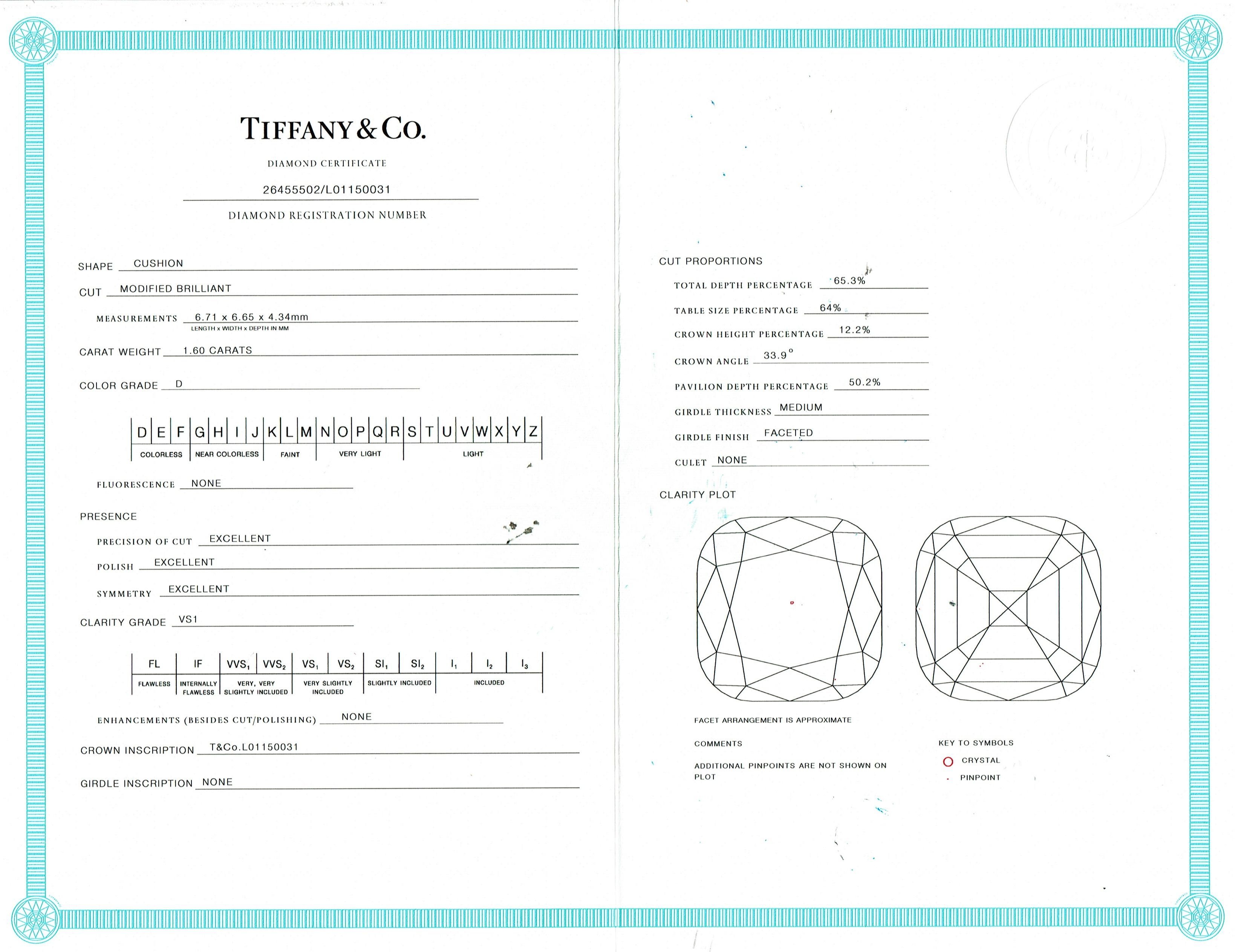 Tiffany & Co. OUR LEGACY Anello di fidanzamento aureolato con diamante a cuscino da 2,02 tc D VS1 in platino in vendita 11