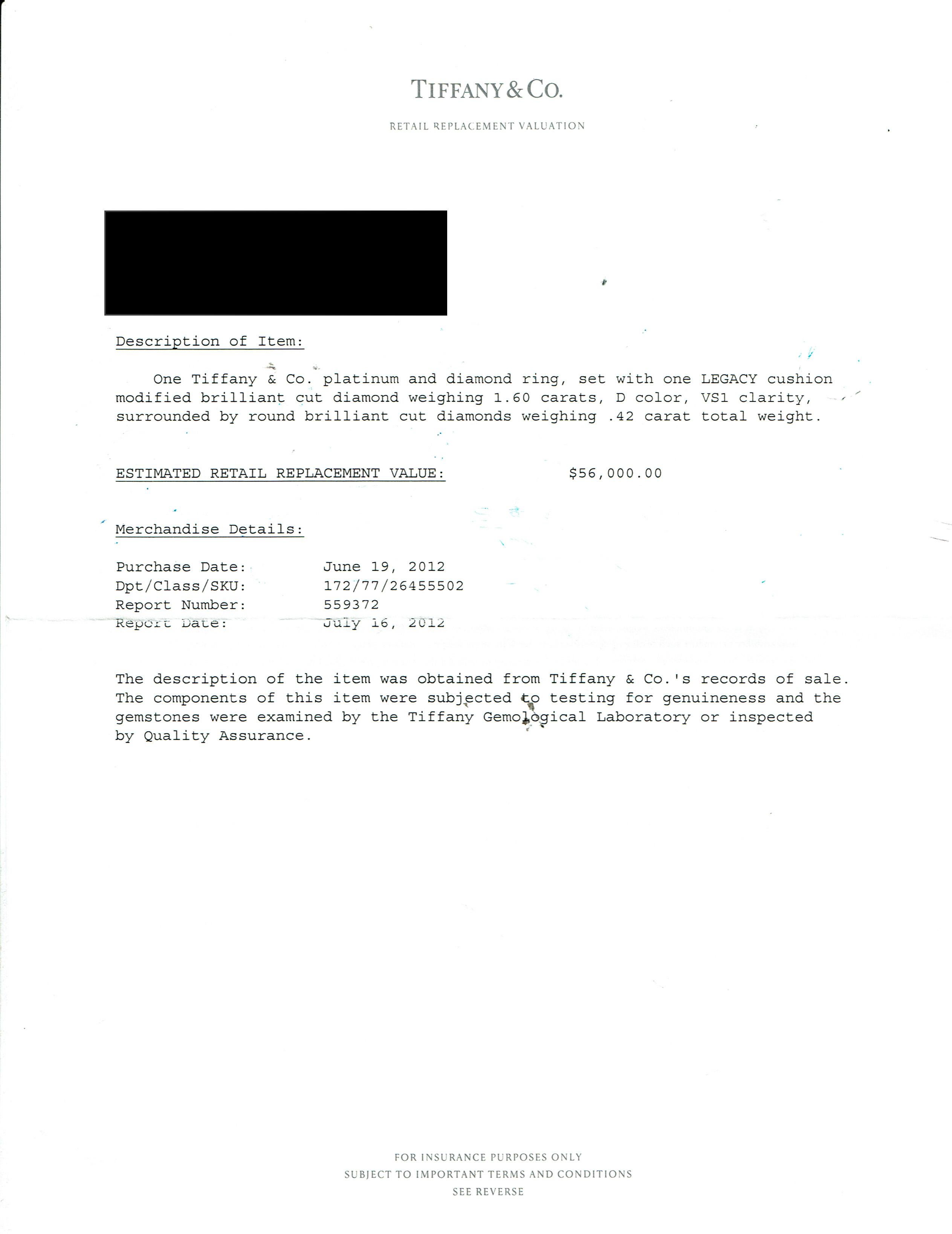 Tiffany & Co. OUR LEGACY Anello di fidanzamento aureolato con diamante a cuscino da 2,02 tc D VS1 in platino in vendita 12